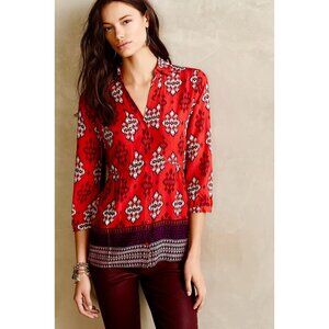 Anthropologie Maeve Woodland Walk Button Down Shirt